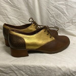 Dansko  39 brown and gold painted leather up-cycled derby shoes
